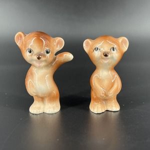 VTG Bear Cubs Miniature Figurine Tiny Treasures Playful Brown Porcelain Set of 2